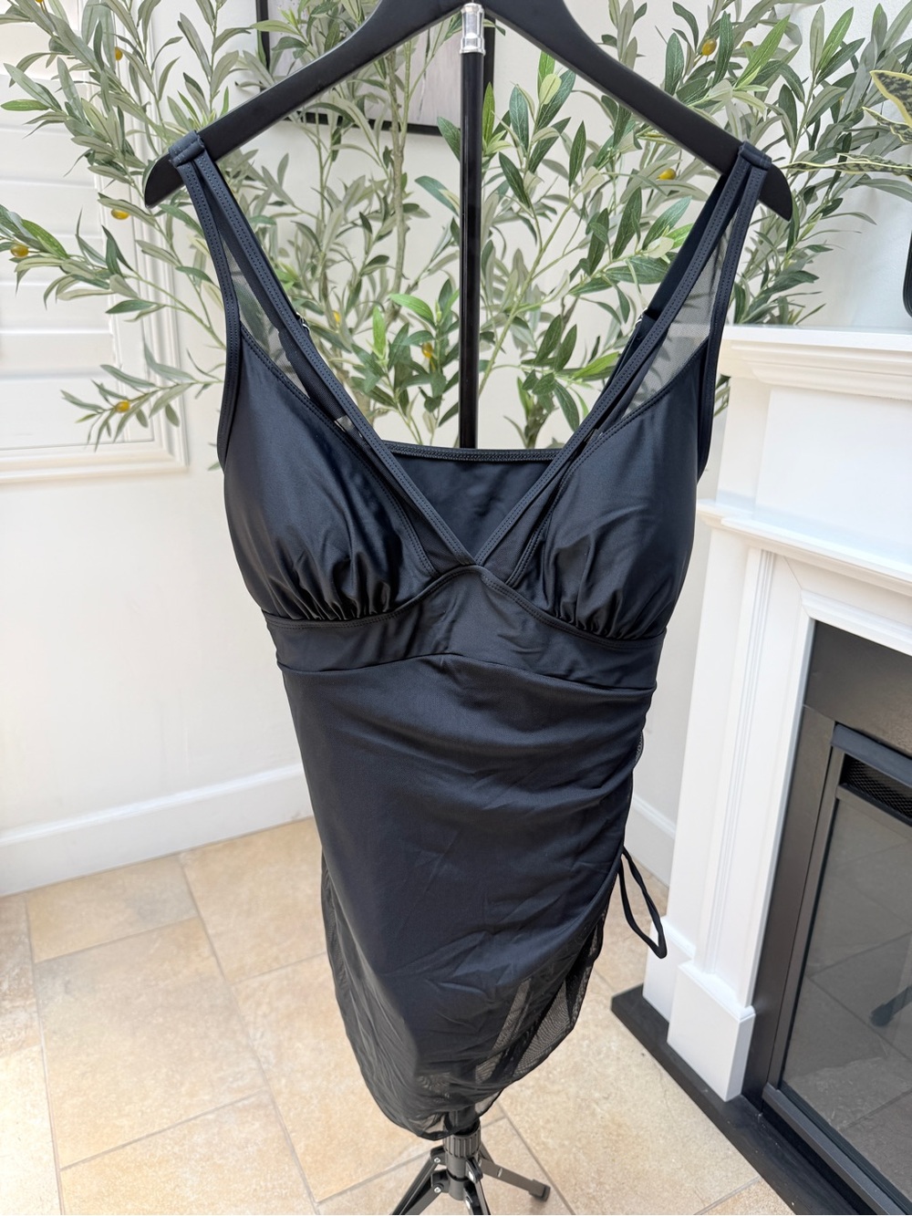 Black Adjustable-Strap Tankini Dress Swimwear